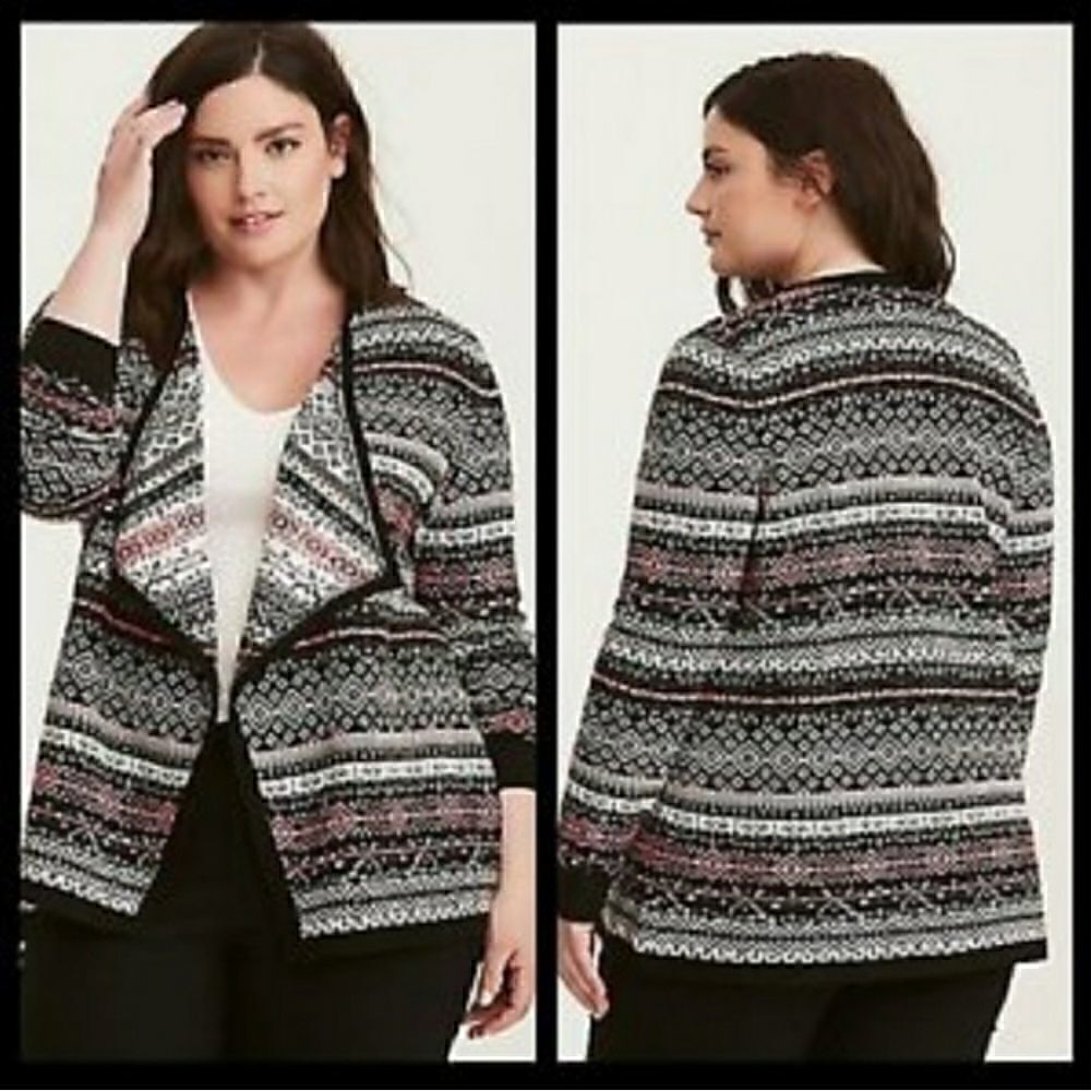 Torrid fair isle knit draped cardigan 1X scandi girl
